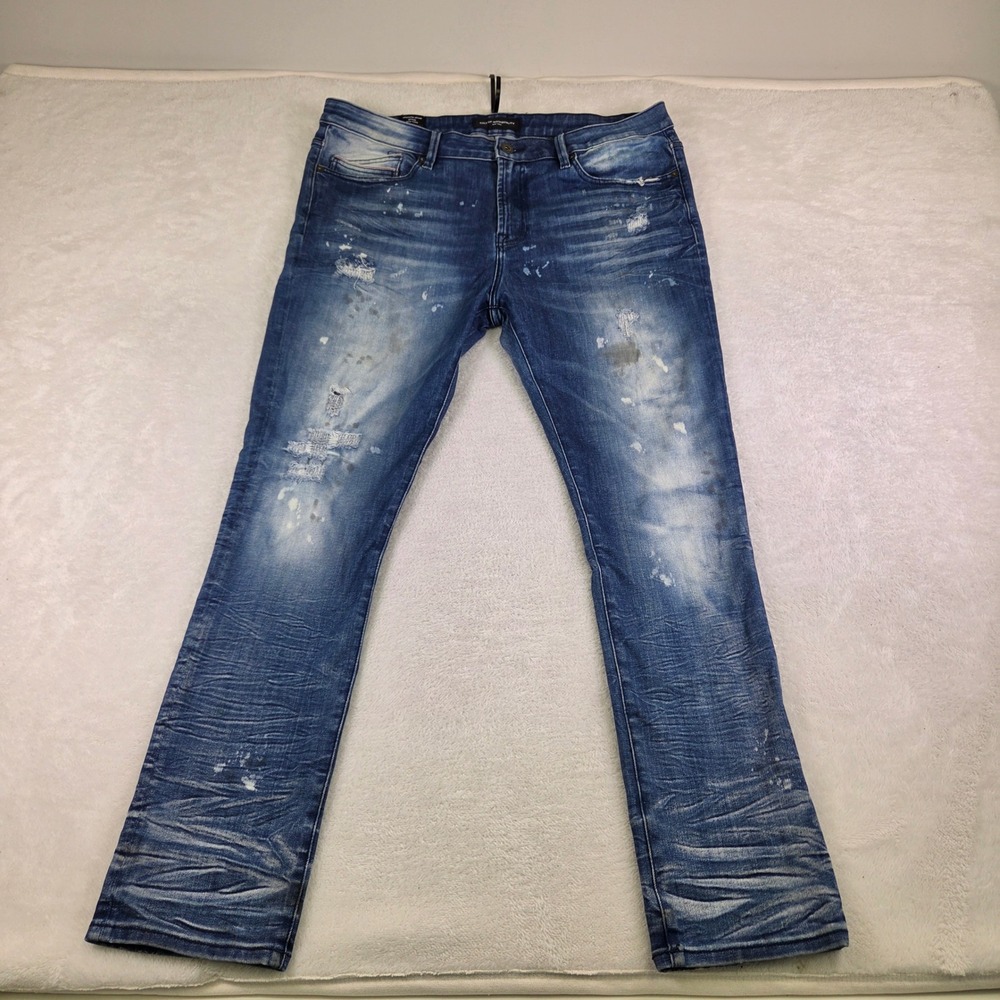 Cult of Individuality Heritage Denim Blue Distressed Paint Splatter Jeans 40x32